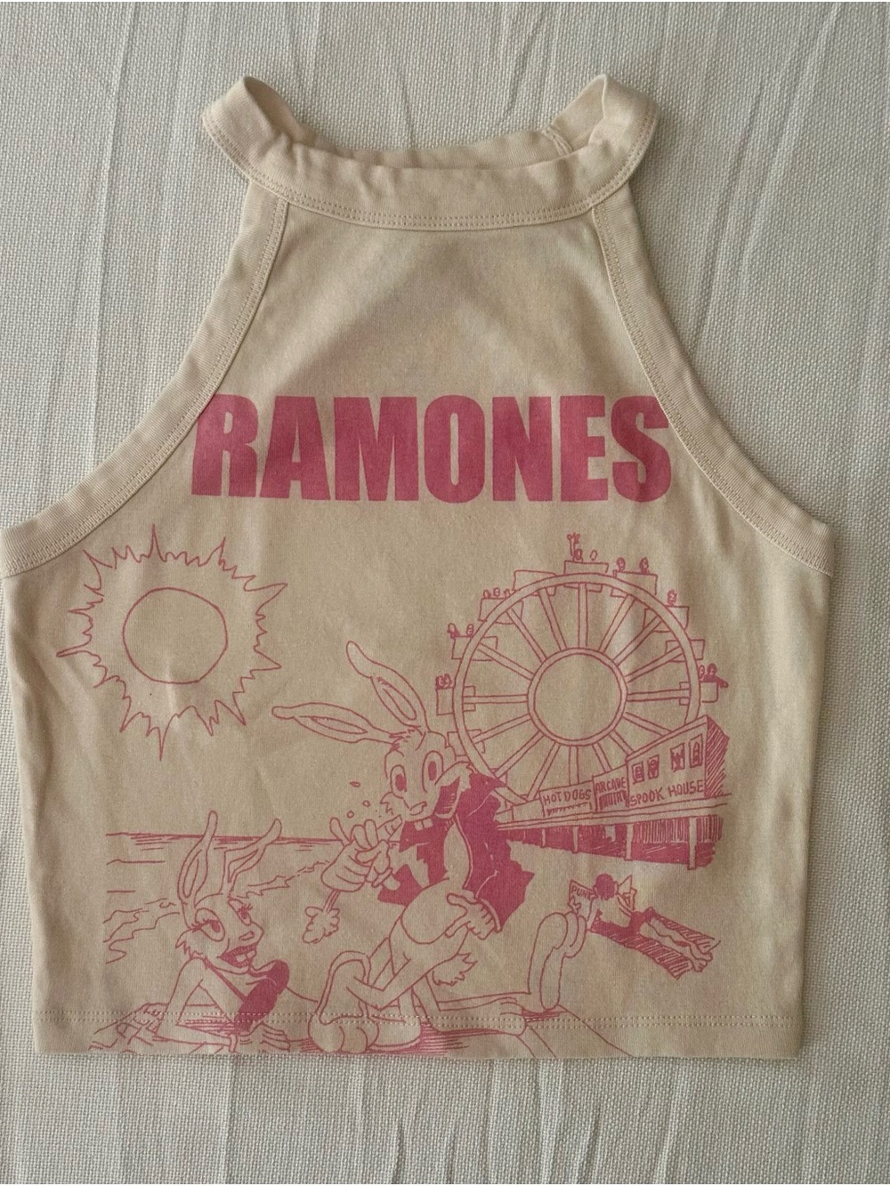 American Eagle Ramones Graphic High Neck Halter Crop Tank Large